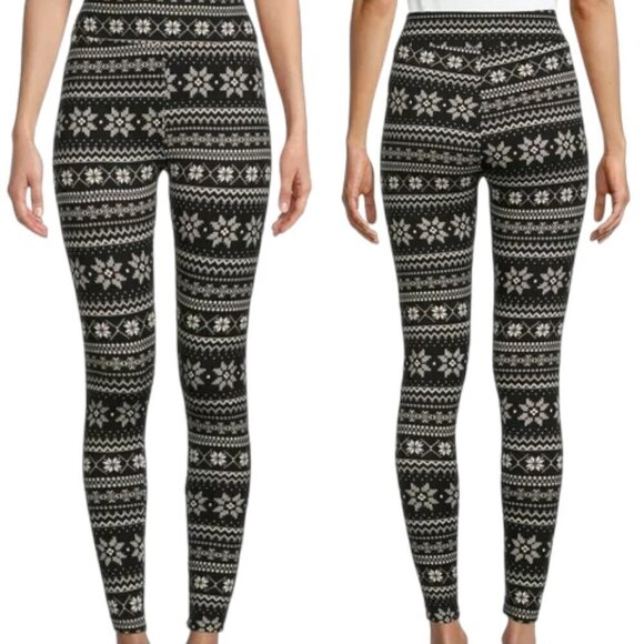 Time and Tru Women’s Soft High Rise Fitted Fair Isle Christmas Leggings - Picture 1 of 16